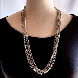 Vintage Monet Silver-tone Curb Chain Necklace Heavy 54" Long